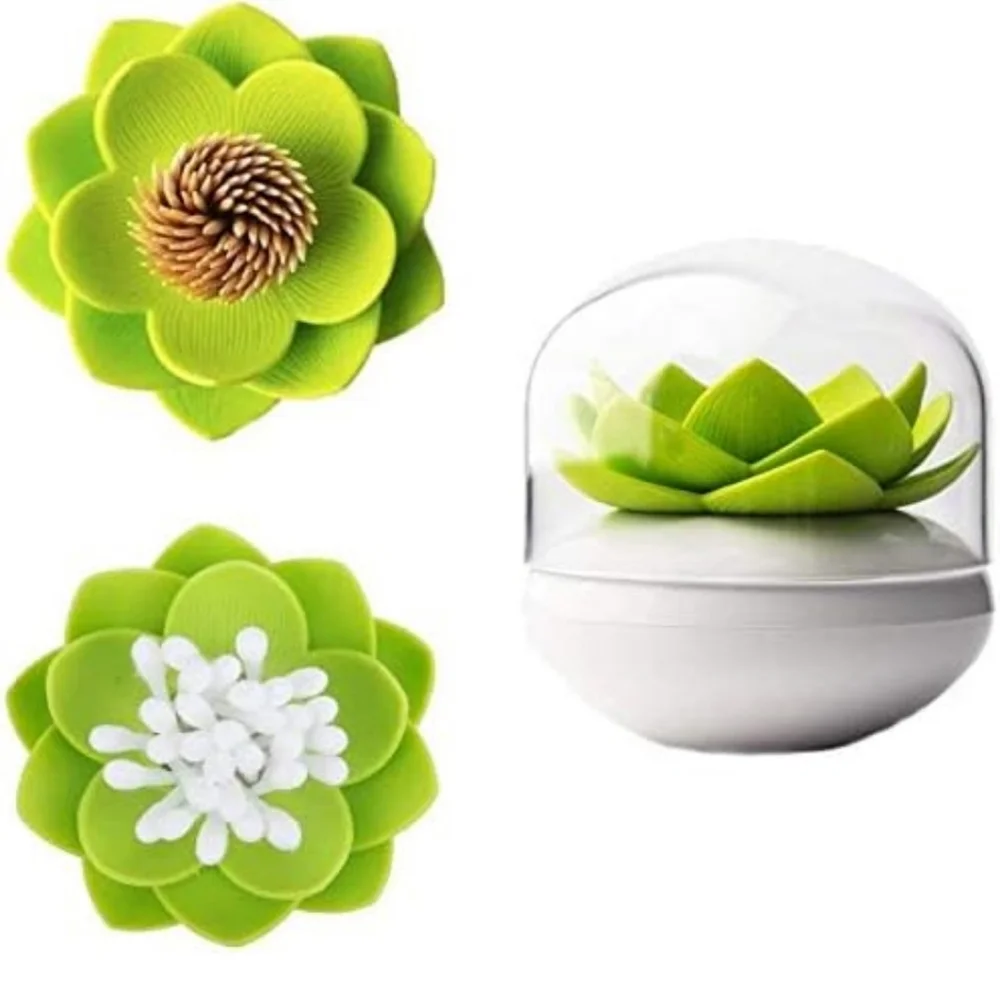 Green and White Lotus‎ Cotton Swab Holder